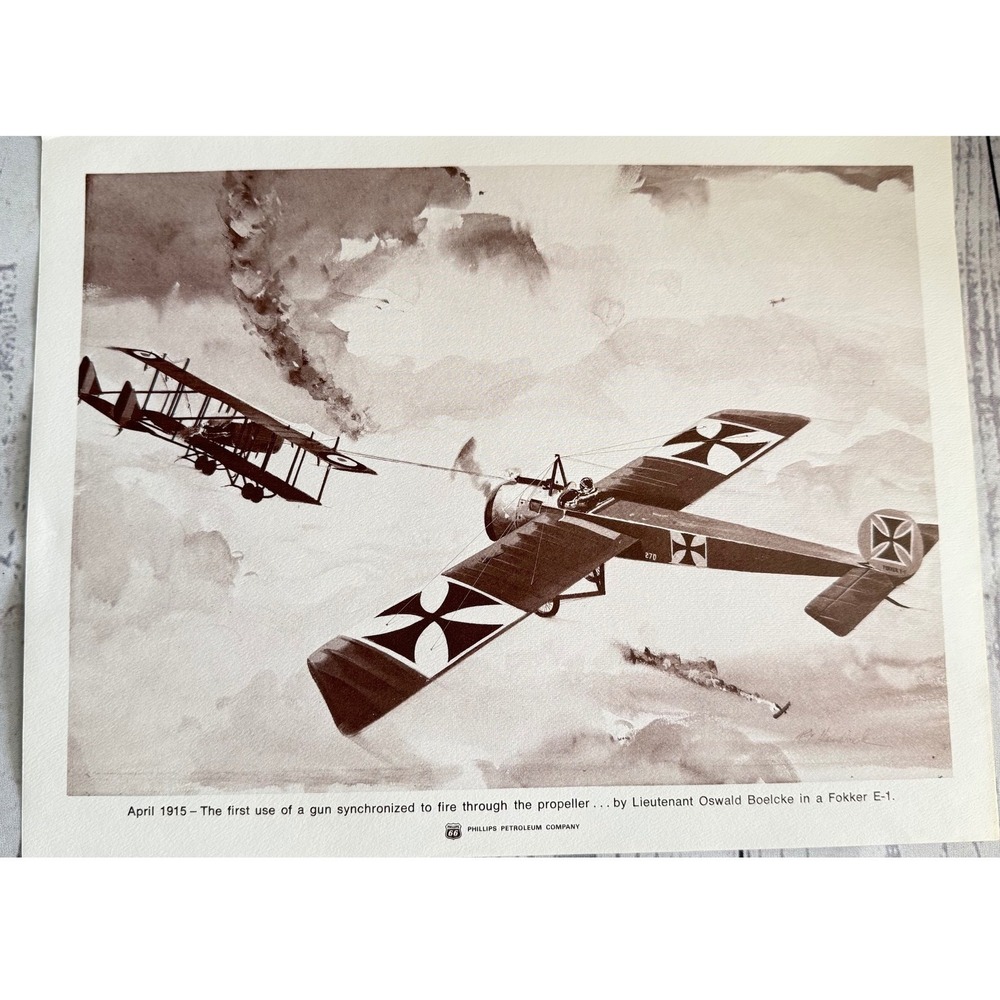 Vintage Phillips Petroleum WWI Aviation Art Print Oswald Boelcke Fokker E-1 1915